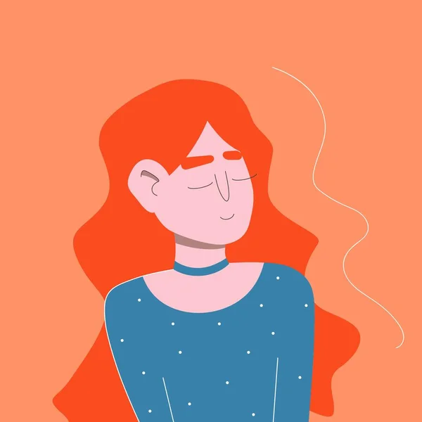 赤い髪の幸せな女の子 平面ベクトル — ストックベクタ