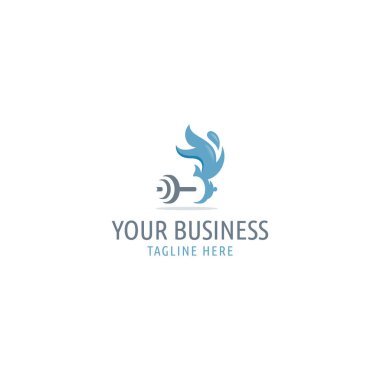 A logo with a blue flame burning dumbbell icon, perfect for gym or fitness needs