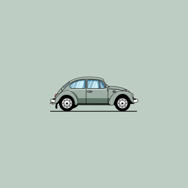 平面插图描绘了一种经典或复古风格的甲虫车 穿着老式色彩 设计很简单 但看上去很整洁 — 图库矢量图片
