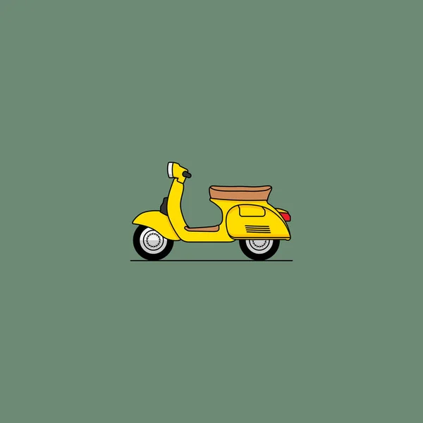 Sarımsı Turuncu Vespa Motosikletini Tasvir Eden Düz Bir Çizim Basit — Stok Vektör