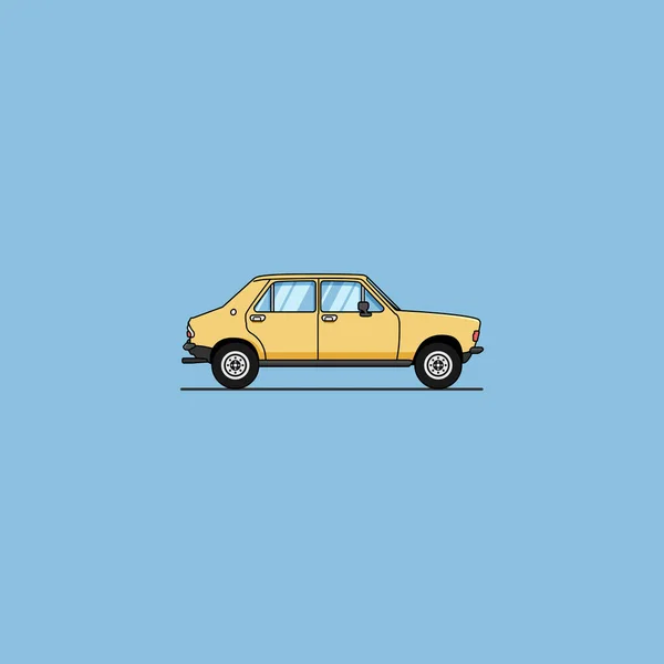 Flache Illustration Die Einen Verblassten Gelben Oldtimer Oder Retro Auto — Stockvektor