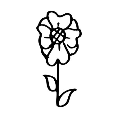 Düz çiçek tasarımı. El çizimi siyah çiçek tasarımı. Çiçek açan resmin. Basit karikatür karalaması çiçek açan çizim tişört baskısı için uygun