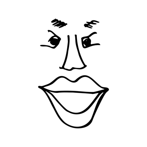 Black Outline Face Sketch Design Eyes Nose Mouth Eyebrows Hand — Stock Vector