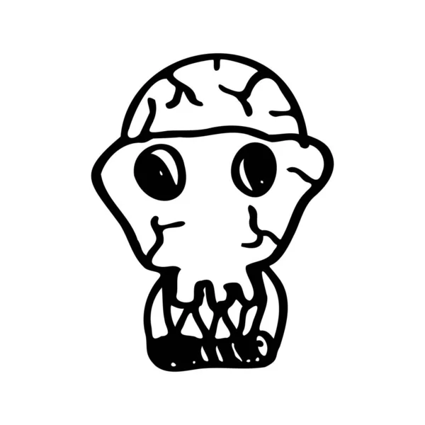 Outline Cute Skull Sketch Design Hand Drawn Black Line Skull — Stock Vector