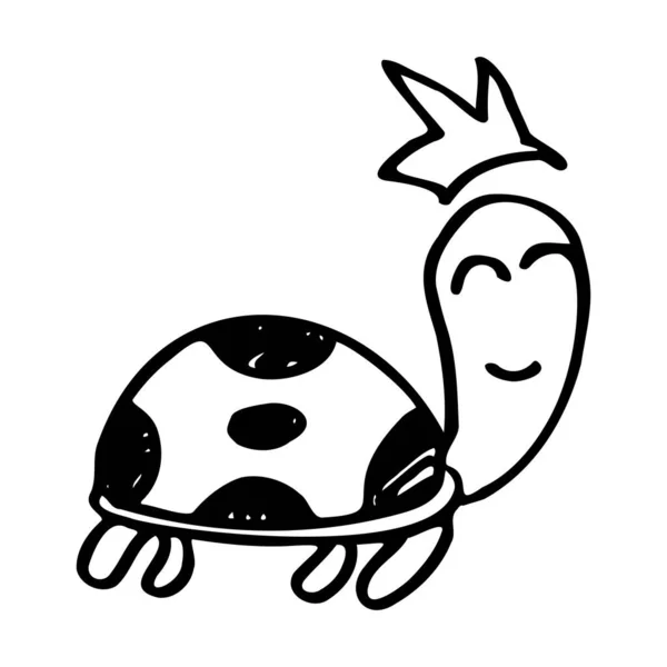 Carino Disegno Schizzo Tartaruga Disegnato Mano Contorno Nero Carino Tartaruga — Vettoriale Stock