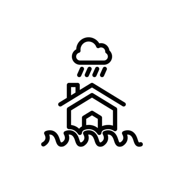 stock vector flood buildings icon, house in water waves, flooding rising levels, line symbol on white background - editable stroke vector illustration