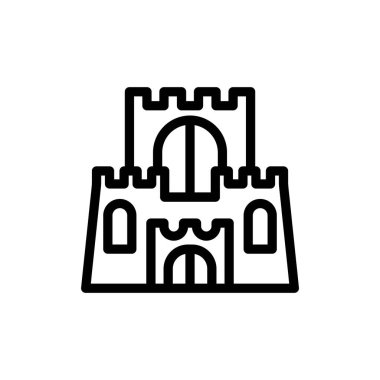 Kraliyet kalesi modaya uygun bir tasarım ikonu. Vektör grafik çizimi. Web sitesi, logo, uygulama ve arayüz tasarımı için Kraliyet Kalesi sembolü dolduruldu. Siyah simge vektör tasarımı
