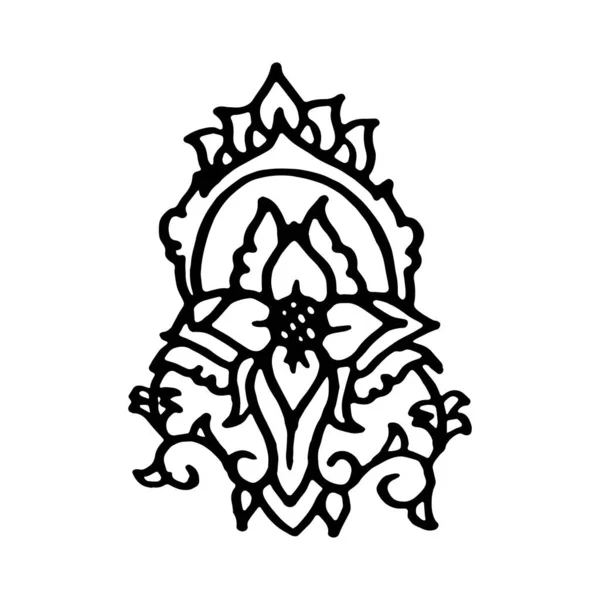 Configurați Designul Destul Floral Ornamentului Trase Manual Negru Contur Ornament — Vector de stoc