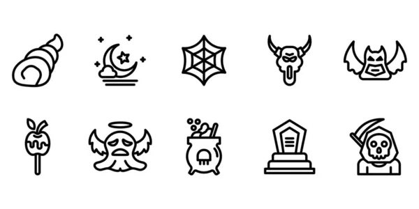 Setzen Sie Umreißen Halloween Symbol Design Auf Weißem Hintergrund Geeignet — Stockvektor