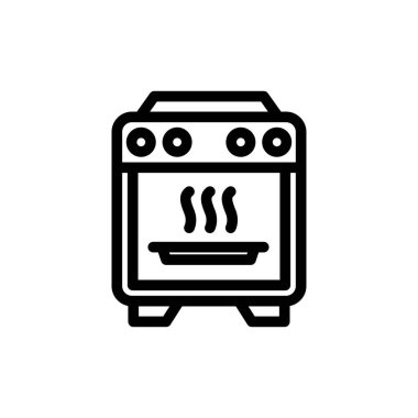 Fırın Simgesi Tasarımı. Web siteleri, programcılar, geliştiriciler ve tasarımcıların ihtiyaçları için uygun beyaz zemin üzerinde modayı ve modern satır tarzını temsil eden semboller. Simge vektör tasarımı