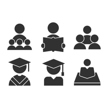 Öğrenci simgesi ya da logo tasarımı izole edilmiş işaret sembolü çizimi. Eğitim simgeleri koleksiyonu, tasarımcılar, web geliştiricileri, görüntüler ve web siteleri için uygun yüksek kaliteli siyah çizgi biçimi vektörü