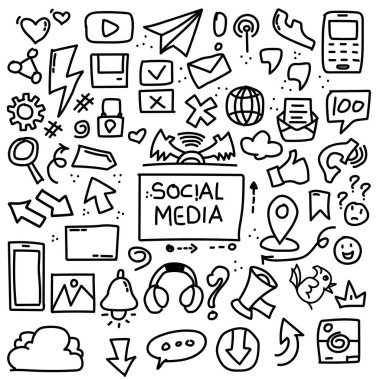 Duvar resimleri ve sosyal medya tasarım kavramları için uygun el karalamaları ile Doodle tasarımı sosyal medya vektör çizimi