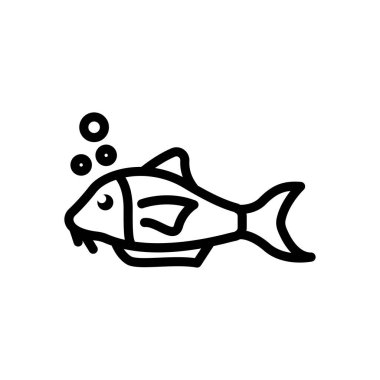 Balık simgesi ya da logo tasarımı izole edilmiş işaret sembolü çizimi. Yüksek kaliteli siyah çizgi biçimi vektör simgelerinden oluşan bir koleksiyon