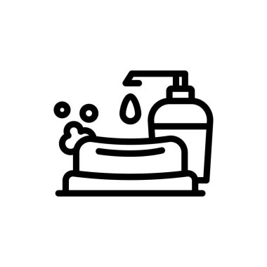 Sabun simgesi ya da logo tasarımı izole edilmiş işaret sembolü çizimi. Yüksek kaliteli siyah çizgi biçimi vektör simgelerinden oluşan bir koleksiyon