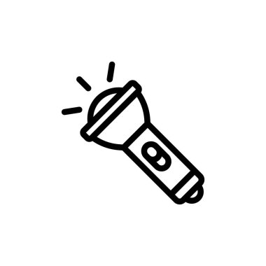 Işık yayan bir el fenerinin basit siyah çizgi resim tasarımı.