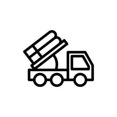 Ana hatlı füze fırlatma ikonu roket fırlatma sistemi içeriyor, askeri ve teknolojik temalar grafik tasarımlar ve eğitim materyalleri için kullanılabilir.