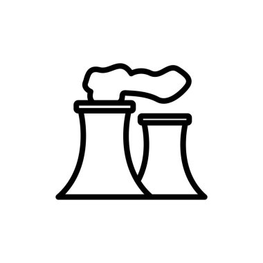 Bir taslak, temiz beyaz bir arkaplan üzerinde sergilenen, çevresel temalar için kullanışlı bir duman salan nükleer enerji santralini tasvir ediyor.