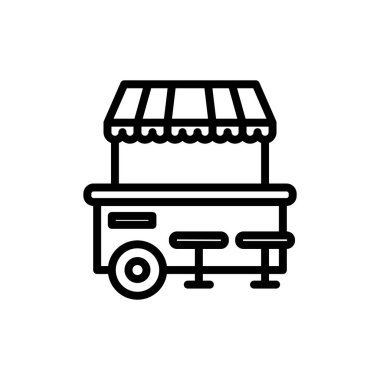 Seyyar yemek arabasının en az taslak çizimi basit siyah beyaz tasarım şehir ticaretini resmetmek için mükemmeldir..