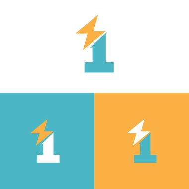 Yaratıcı logo tasarımı, çeşitli renk arkaplanlarında bir numara ve yıldırım kombinasyonunu gösteriyor. Markalaşma ve grafik tasarım projeleri için kullanışlı.