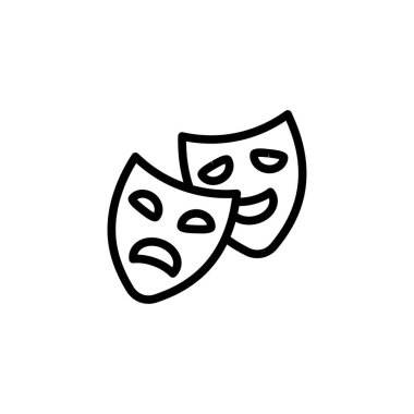 Özetlenen tiyatro maskeleri, dram ve performansı temsil etmek için mükemmel insan duygularını sembolize eden mutluluk ve hüznü simgeler..