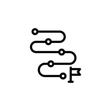 Hedefe veya hedefe ulaşmak için dolambaçlı bir yol izlemek haritalar veya proje planlaması için görsel bir temsildir. Bu simge birçok proje için kullanılabilir.