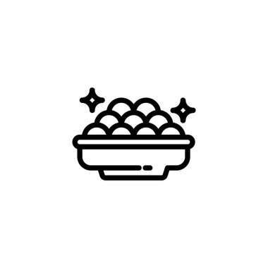 Çizgi resim simgesi, kabarcıklarla dolu bir kase ve rahatlama ve temizlikle ilgili web tasarımları için kullanışlı iki parlak yıldız gösteriyor..