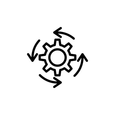 Dönme okları olan dişli simgesi döngü süreci veya otomatik sistemi sembolize eder. Çalışma akışlarını ve sürekli gelişimi göstermek için mükemmeldir..