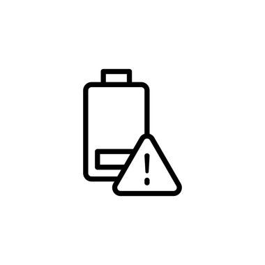 Ünlem işaretli düşük pil sembolü bir sorunu veya sorunu vurgular. Bu simgeyi teknoloji veya sorun çözme içeriği için kullanın.