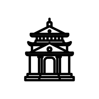 Asya tapınağının basit bir çizgisi çizimi.