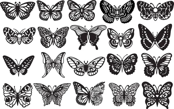 Lot Papillons Pour Gravure Coupe Papier Coupe Boîtier Coupe Bois — Image vectorielle