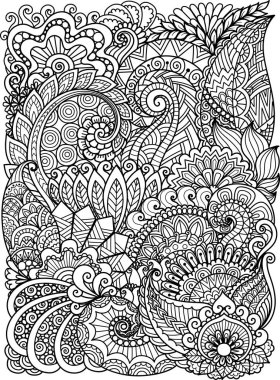 Zentangle boyama sayfası, kabartma, lazer kesimi ve benzerleri için çiçeklere ilham verdi. Vektör illüstrasyonu.