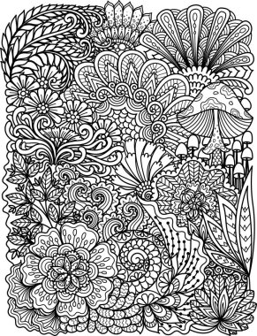 Zentangle boyama sayfası, kabartma, lazer kesimi ve benzerleri için çiçeklere ilham verdi. Vektör illüstrasyonu.