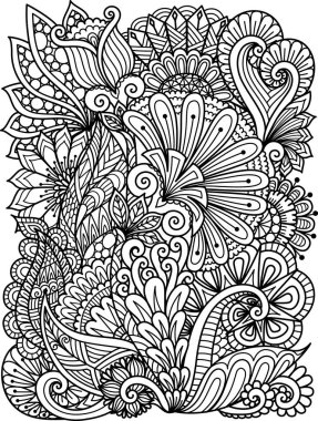 Zentangle boyama sayfası, kabartma, lazer kesimi ve benzerleri için çiçeklere ilham verdi. Vektör illüstrasyonu.