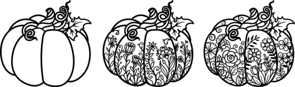 Styles Pumkins Coloring Page Engraving Shirt Design Laser Cut Halloween — Stock Vector