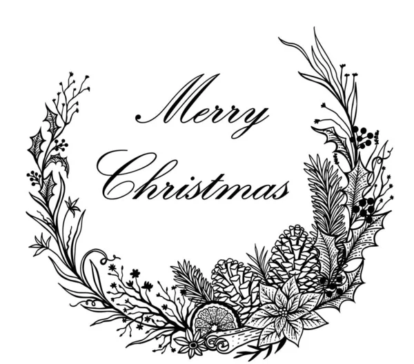 Hand Drawn Christmas Wreath — Stock Vector