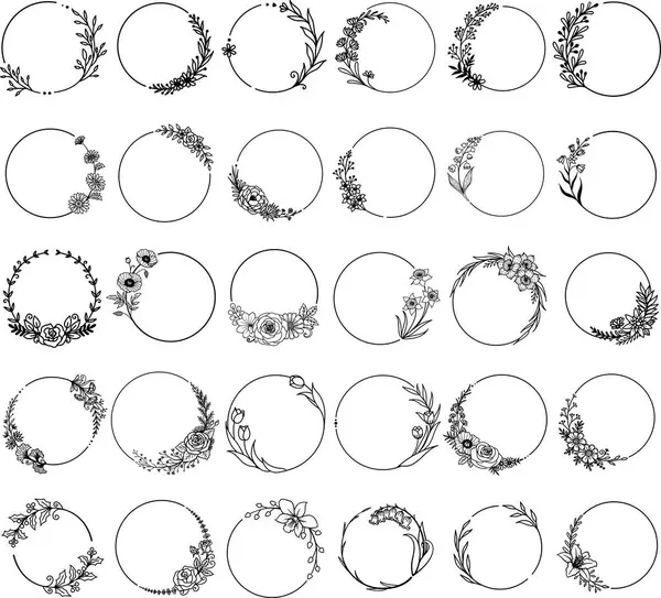 Set Von Blumen Kreis Rahmen Für Design Element Für Logo — Stockvektor