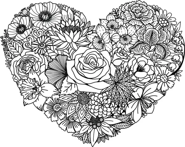 Floral Verschiedene Blumen Herzform Für Papierschnitt Laserschnitt Kartenherstellung Malvorlagen Und — Stockvektor