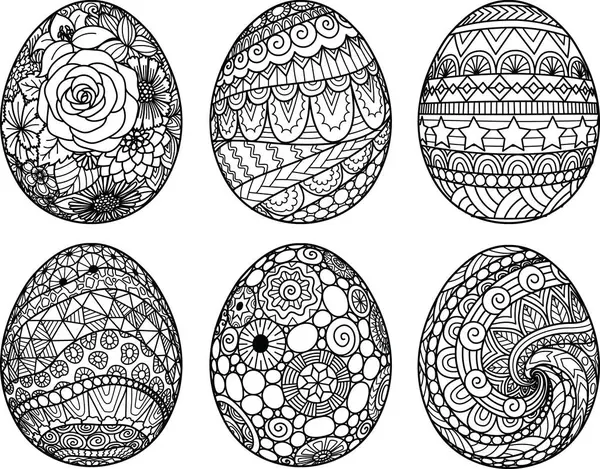 Mandala Floral Easter Eggs Design Elements Coloring Printing Engraving Vector — Stock Vector