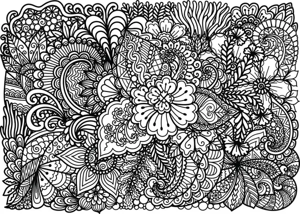 Abstract Floral Lineart Background Adult Coloring Book Page Printing Engraving — Stock Vector