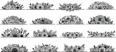 16 hand drawn floral text dividers for design elements ,printing, wedding invitation, card or engraving. Vector illustration. clipart