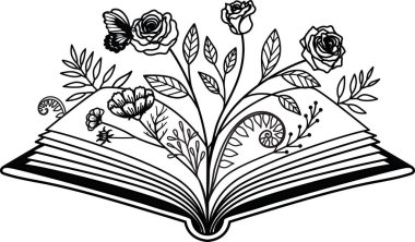 Çiçekler açılır ve okunur bir şekilde okşanır. Vektör illüstrasyonu.