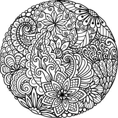 Floral circle mandala doodles for printing, engraving, adult coloring book, paper cut and so on. Vector illustration. clipart