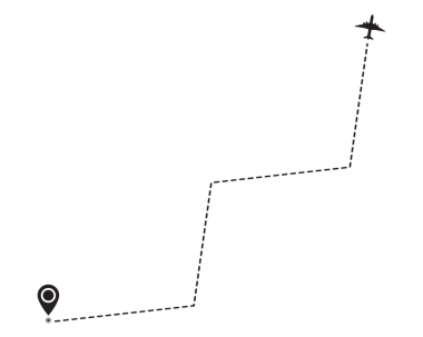 Simge illüstrasyon uçağı uçuyor ve noktalı çizgi zikzak çiziyor. Harita işaretleyicisi konumu. png ile şeffaf arkaplan