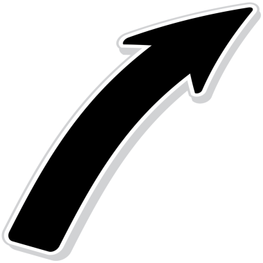 Beyaz kenarlık ile yukarı ve eğimli siyah ok png ile şeffaf arkaplan izole