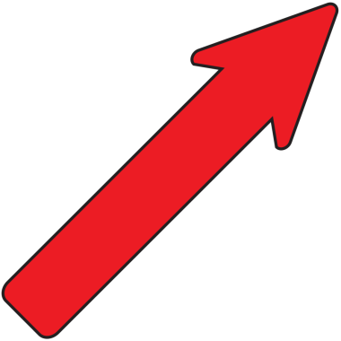 Kırmızı ok, png ile şeffaf arkaplanda izole edilmiş siyah sınırla yukarı ve çapraz olarak gösteriliyor