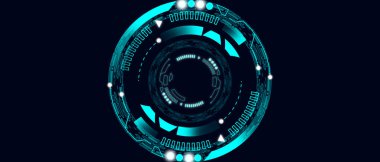 Bilim kurgu arayüzü deseni. Teknoloji - Siyah arkaplanda parlayan daire çerçeve