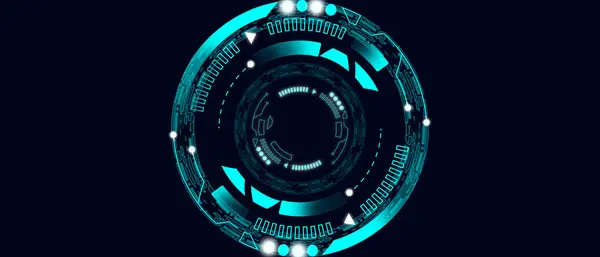 Bilim kurgu arayüzü deseni. Teknoloji - Siyah arkaplanda parlayan daire çerçeve