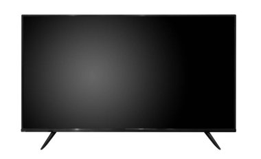 Düz ekran LCD TV, modern tarz ve parlak dizaynlı duvar montajı. Boş ve siyah televizyon şablonu. Uzayı kopyala beyaz arkaplan