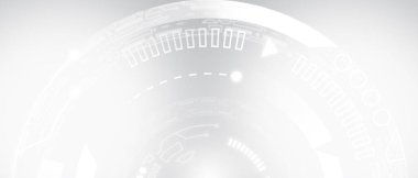 Teknoloji modern gelecek resimleme beyaz noktalı gri arkaplan ve çizgiler. Üçgenler, daireler ve parlayan devre