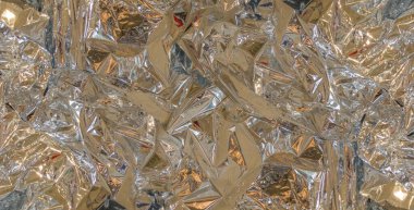 Gümüş folyo kaplama arka plan, yansıma, parlak, güzel, buruşuk. Geniş ve geniş arkaplan.